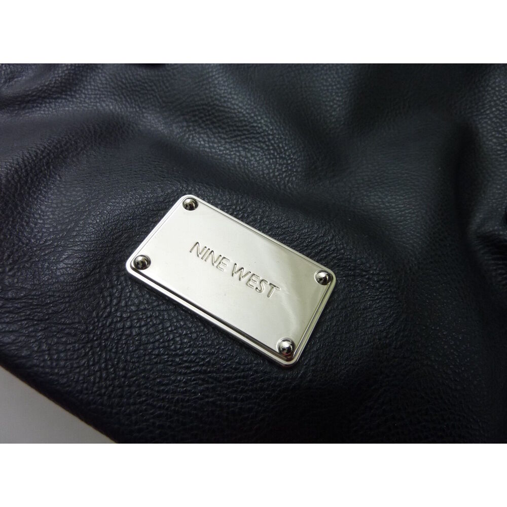 Nine West Black Faux Leather Foldover Bag Tassel Crossbody Messenger Handbag - Picture 3 of 6